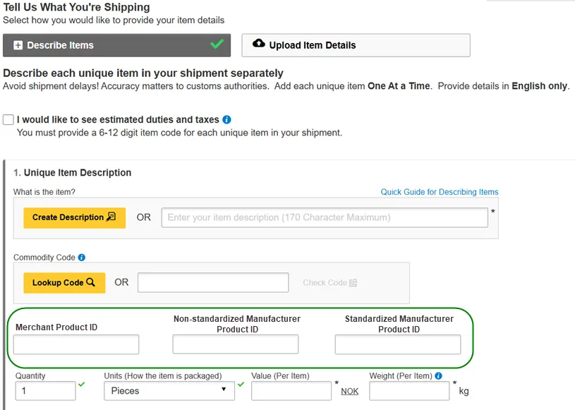 Additional example of shipping label settings in ESHIP